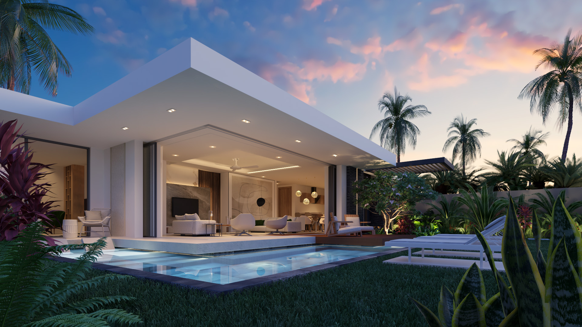 Villa auf Mauritius kaufen - direkt am Strand mit Palmen